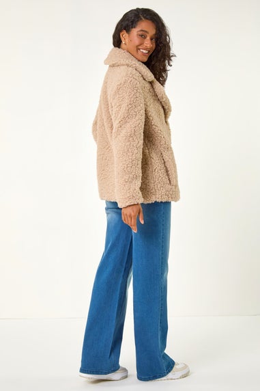 Dusk Beige Textured Borg Pocket Short Coat