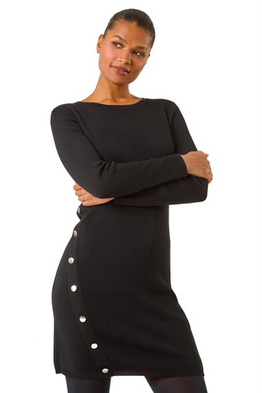 Roman Black Side Button Detail Knitted Dress