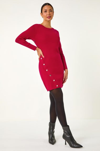 Roman Red Side Button Detail Knitted Dress