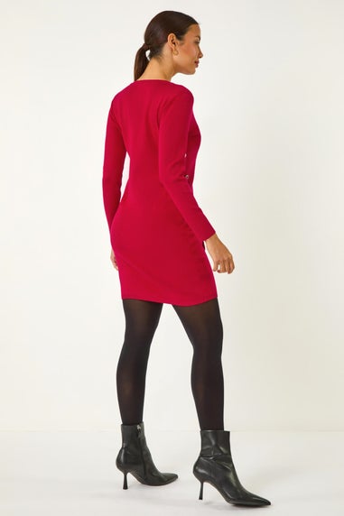 Roman Red Side Button Detail Knitted Dress