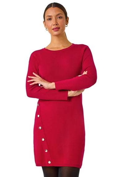 Roman Red Side Button Detail Knitted Dress