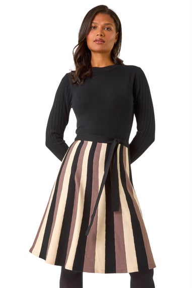 Roman Taupe Vertical Stripe Knitted Dress