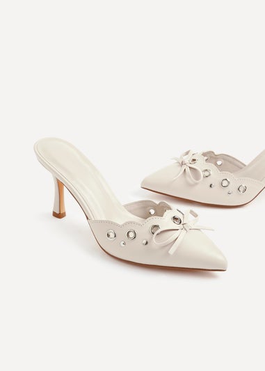 Linzi Clover Beige Faux Leather Pointed Mule