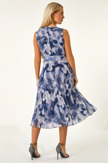 Roman Grey Petite Abstract Print Pleated Midi Dress