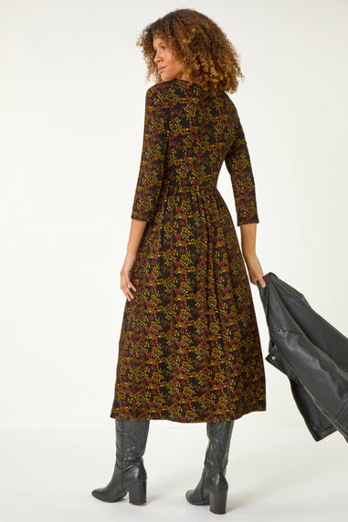 Roman Amber Floral Print Button Detail Midi Dress