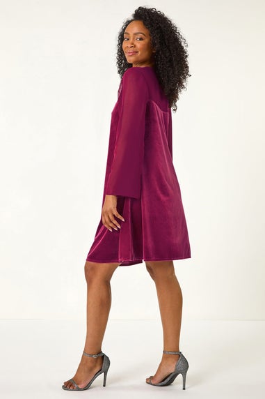 Roman Fuchsia Petite Neck Trim Velvet Dress