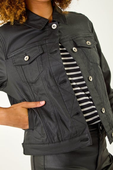 Roman Black Coated Pocket Detail Jacket