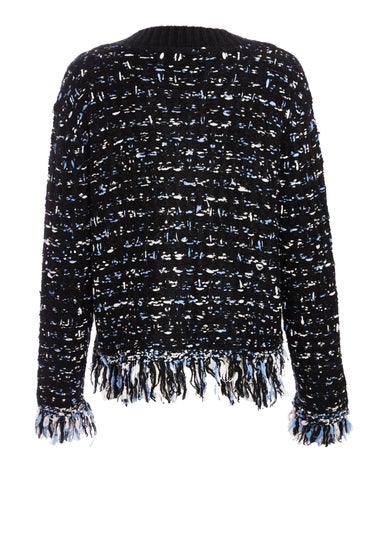 Quiz Black Boucle Knit Fringe Cardigan