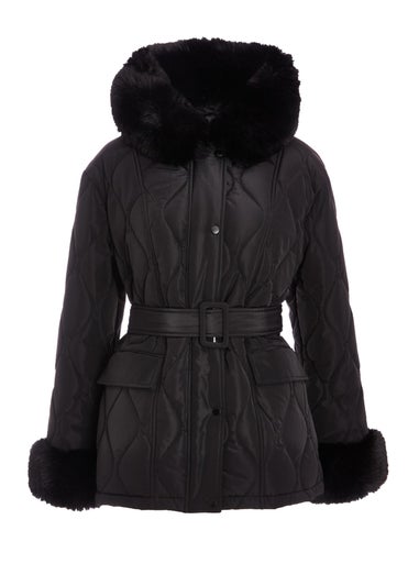 Quiz Black Faux Fur Trim Jacket