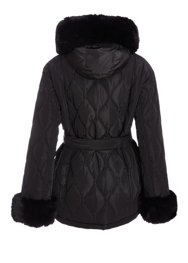 Quiz Black Faux Fur Trim Jacket