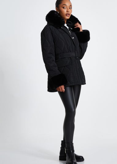 Quiz Black Faux Fur Trim Jacket