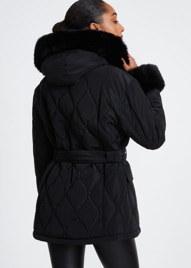 Quiz Black Faux Fur Trim Jacket