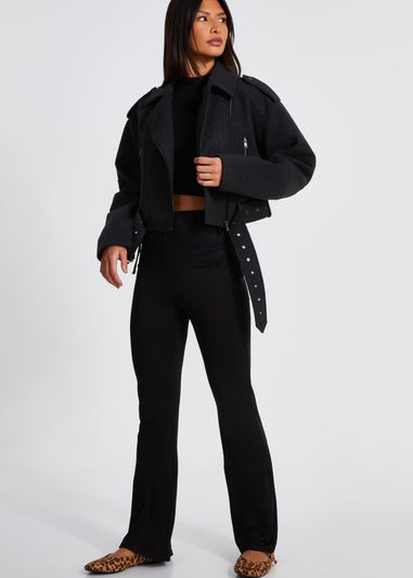 Quiz Dark Grey Cropped Biker Jacket