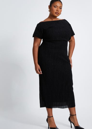 Quiz Black Curve Pleated Midi Dress