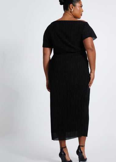 Quiz Black Curve Pleated Midi Dress