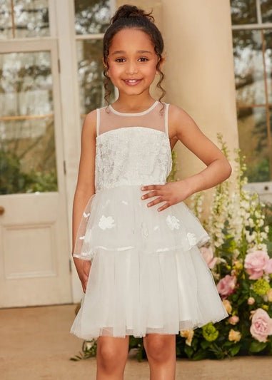 Chi Chi London White Girls Floral Lace Tiered Midi Dress (3-8 Years)