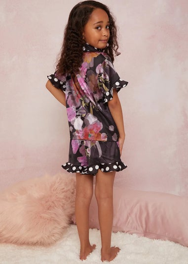 Chi Chi London Black Floral Spot Print Pyjama Short Set (3-9 Years)