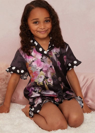 Chi Chi London Black Floral Spot Print Pyjama Short Set (3-9 Years)