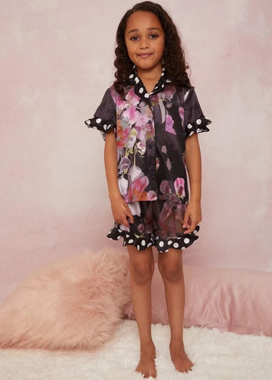 Chi Chi London Black Floral Spot Print Pyjama Short Set (3-9 Years)