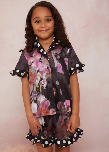 Chi Chi London Black Floral Spot Print Pyjama Short Set (3-9 Years)