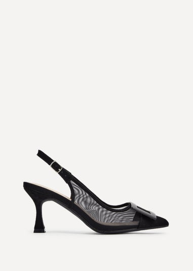 Linzi Ace Black Faux Suede & Mesh Court Heel