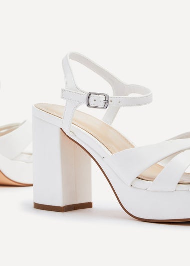 Linzi Keliah White Faux Leather Crossover Platform Heels