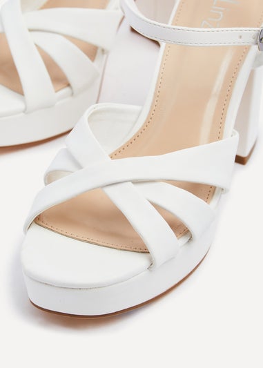 Linzi Keliah White Faux Leather Crossover Platform Heels