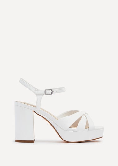 Linzi Keliah White Faux Leather Crossover Platform Heels