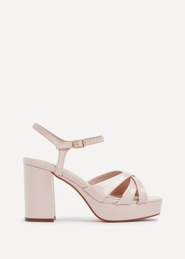 Linzi Keliah Nude Faux Patent Crossover Platform Heels