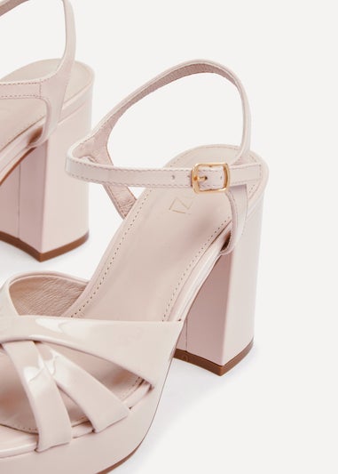 Linzi Keliah Nude Faux Patent Crossover Platform Heels