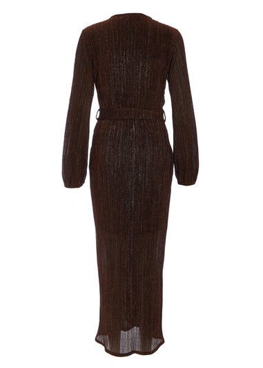 Quiz Brown Long Sleeve Midaxi Dress