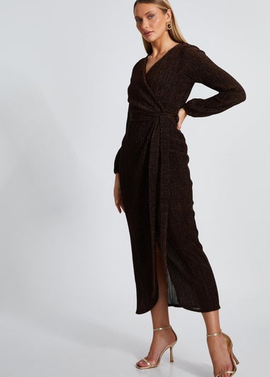 Quiz Brown Long Sleeve Midaxi Dress