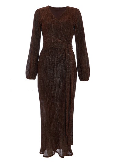 Quiz Brown Long Sleeve Midaxi Dress