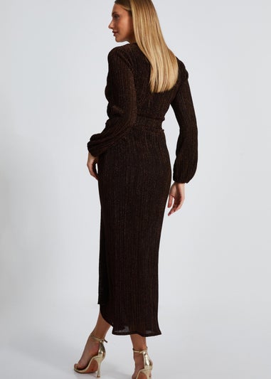 Quiz Brown Long Sleeve Midaxi Dress