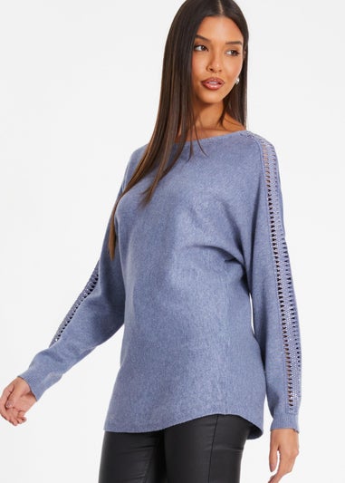 Quiz Blue Light Knit Diamante Sleeve Jumper