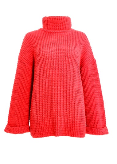 Quiz Red Knitted Roll Neck Jumper