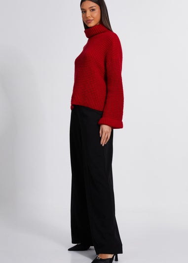 Quiz Red Knitted Roll Neck Jumper