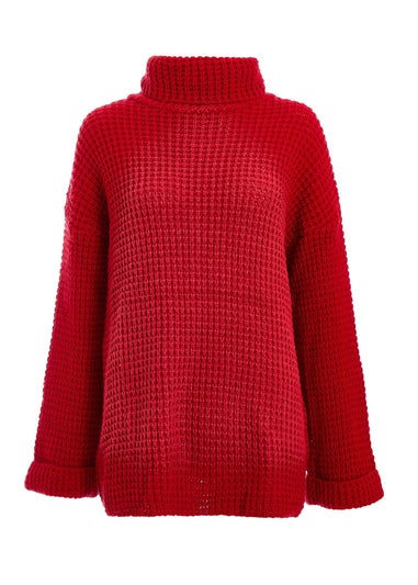 Quiz Red Knitted Roll Neck Jumper