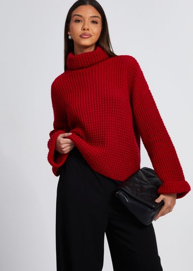 Quiz Red Knitted Roll Neck Jumper