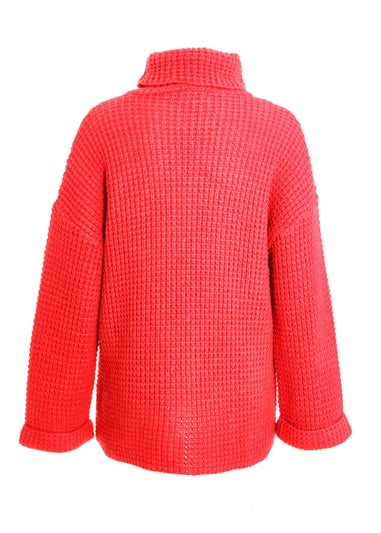 Quiz Red Knitted Roll Neck Jumper