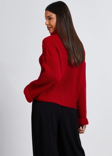 Quiz Red Knitted Roll Neck Jumper