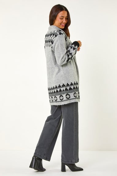 Roman Light Grey Patterned Knit Cardigan