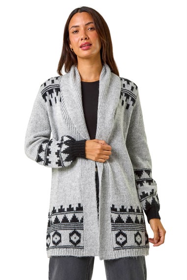 Roman Light Grey Patterned Knit Cardigan