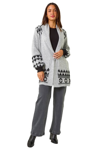 Roman Light Grey Patterned Knit Cardigan