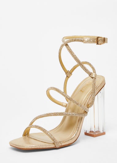 Quiz Gold Diamante Strappy Heeled Sandals