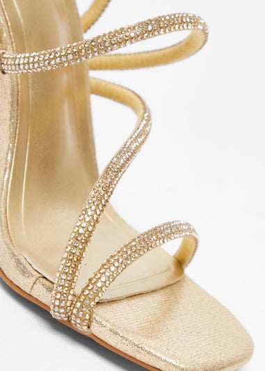 Quiz Gold Diamante Strappy Heeled Sandals