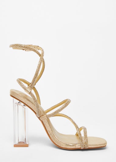 Quiz Gold Diamante Strappy Heeled Sandals