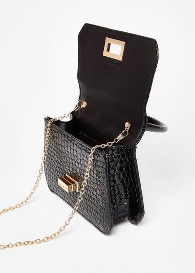 Quiz Black Crocodile Print Top Handle Bag