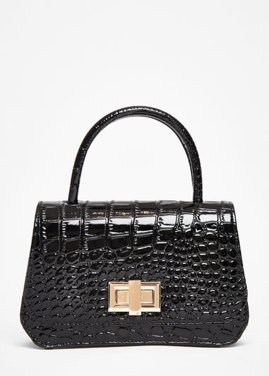 Quiz Black Crocodile Print Top Handle Bag