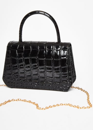 Quiz Black Crocodile Print Top Handle Bag